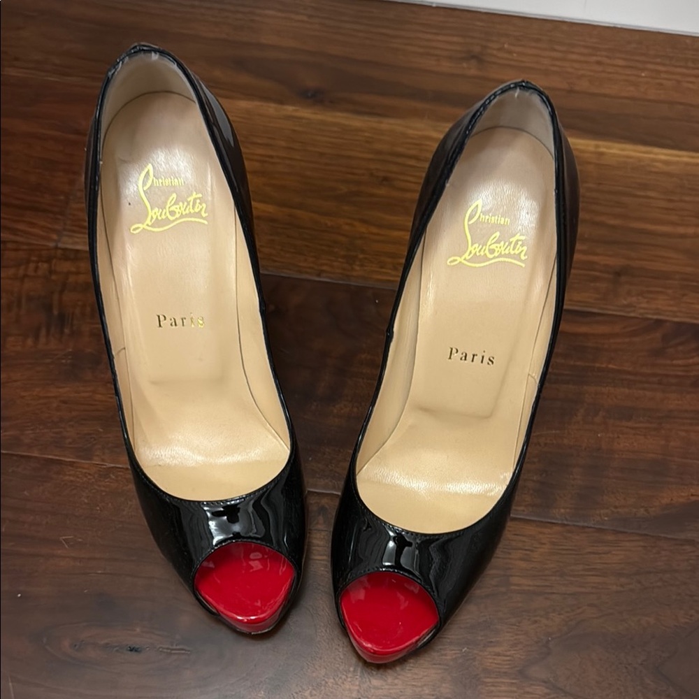 Christian Louboutin Black Heels with Red Peep Toe
